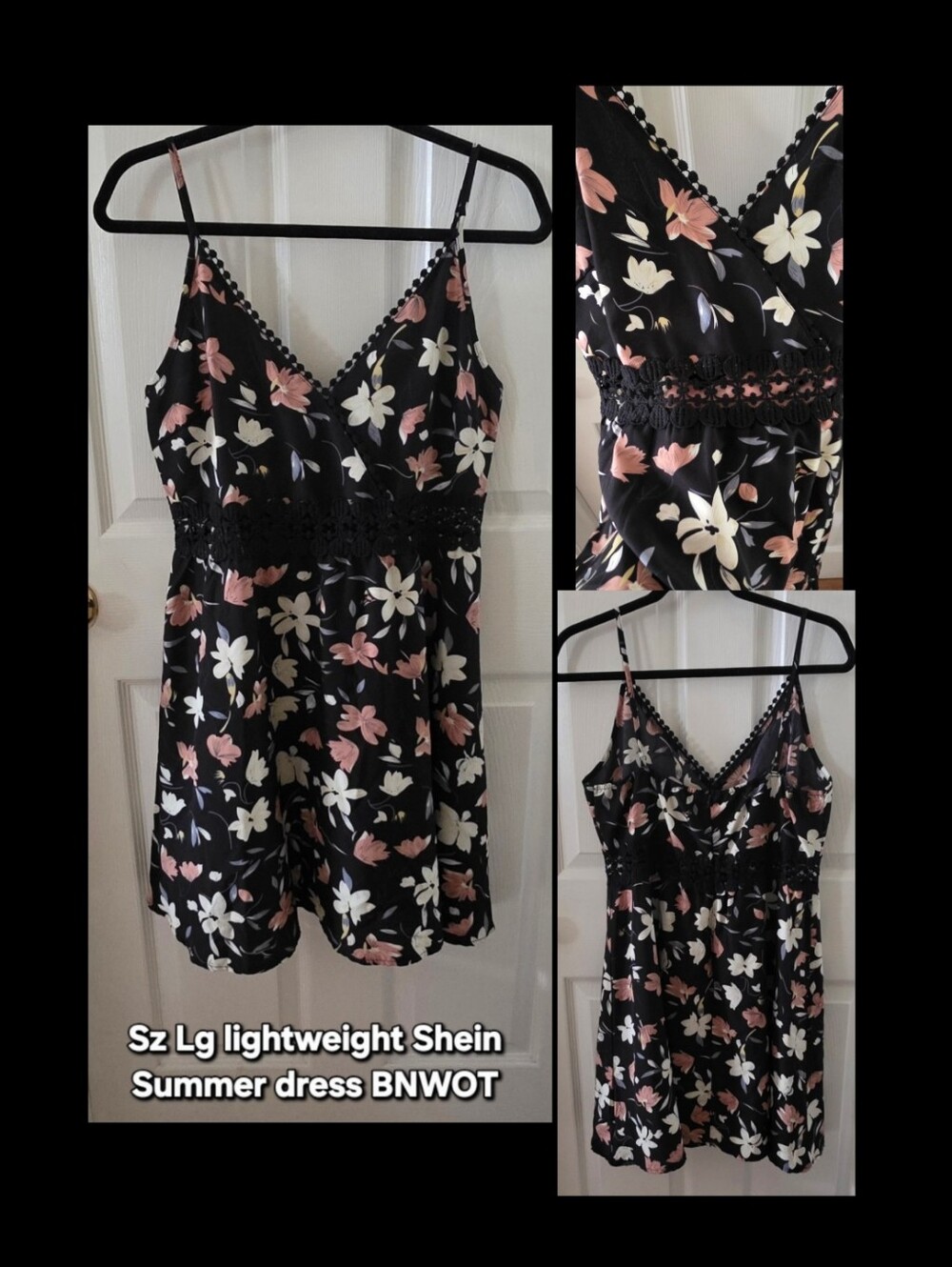 Black Floral Spaghetti Strap Summer Dress